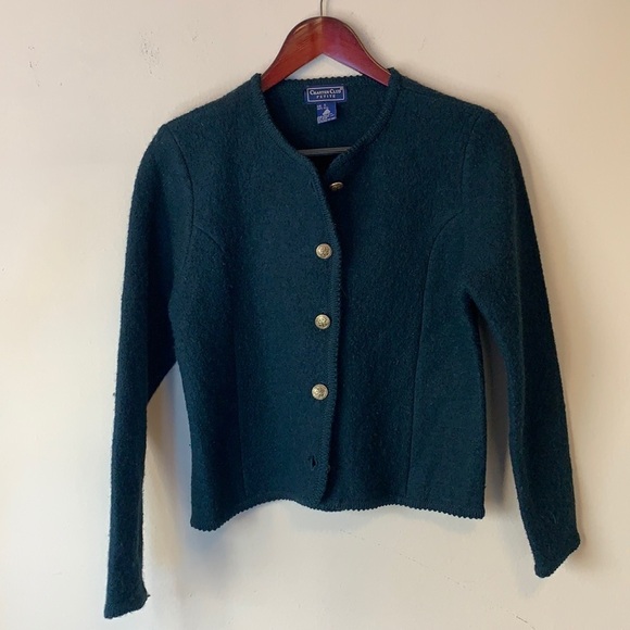 VTG Charter Club Boiled Wool Button Front Cropped Tailored Jacket Womens Small - Picture 2 of 12